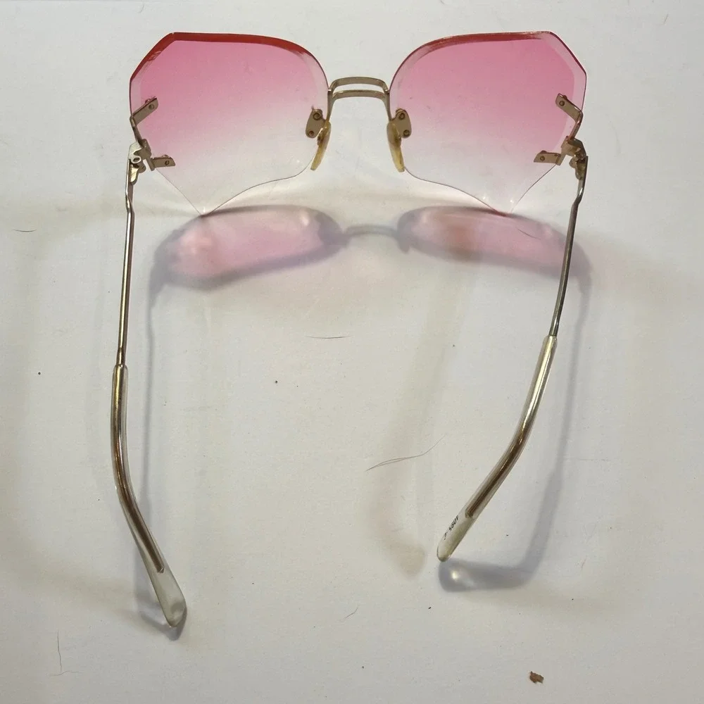 Vintage Rimless Pink Gradient Octagon Sunglasses Gold Metal Y2K Taiwan
